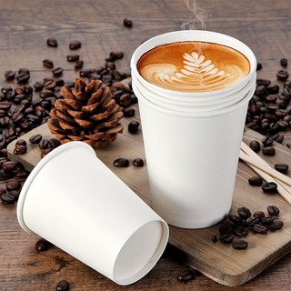 Lốc 50 ly giấy trắng 7oz, 9oz, 12oz, 14oz,16oz.kèm nắp nhựa, nắp cafe đen