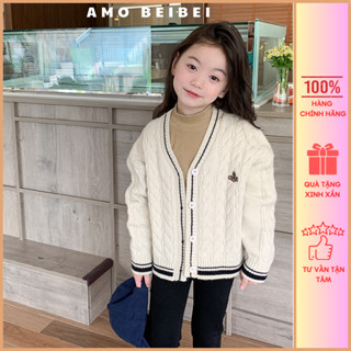 (G09230) Áo khoác len vặn thừng bé gái Ambb.kids, cổ tim điệu đà, kiểu dáng xinh xắn dễ phối đồ.