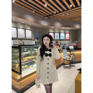 Váy tweed be phối nơ ngực C'est lavie