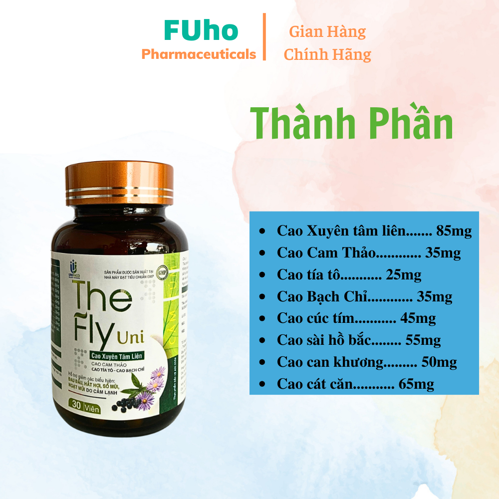 Viên Uống Cảm Cúm The Fly Uni, Hỗ trợ giảm đau đầu, hắt hơi, sổ mũi