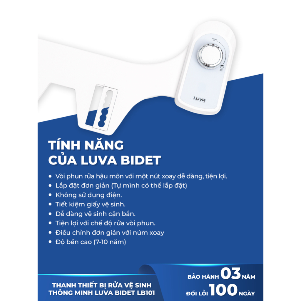 Vòi xịt, vòi rửa vệ sinh thông minh LUVA BIDET LB101, BH 3 năm, đổi lỗi 100 ngày