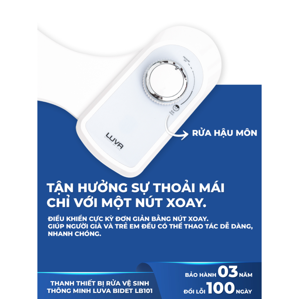 Vòi xịt, vòi rửa vệ sinh thông minh LUVA BIDET LB101, BH 3 năm, đổi lỗi 100 ngày