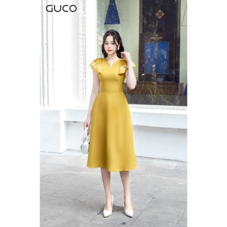 Đầm xòe tay tiên thêu cao cấp - vàng 4432