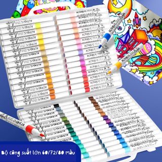 Bút Màu ACRYLIC Marker 36/48/60/72/80/100  Bút Acrylic Màu Không Thấm Giấy Vẽ Được Lên Nhiều Chất Liệu Dung lượng lớn