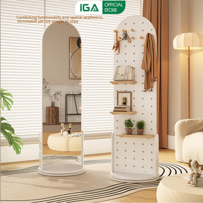 Gương toàn thân xoay 360 kèm kệ trang trí decor phong cách Hàn thương hiệu IGA - Gp312