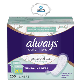 Hộp 200 Miếng Băng vệ sinh hàng ngày Always Pure Cotton Thin Daily Liners