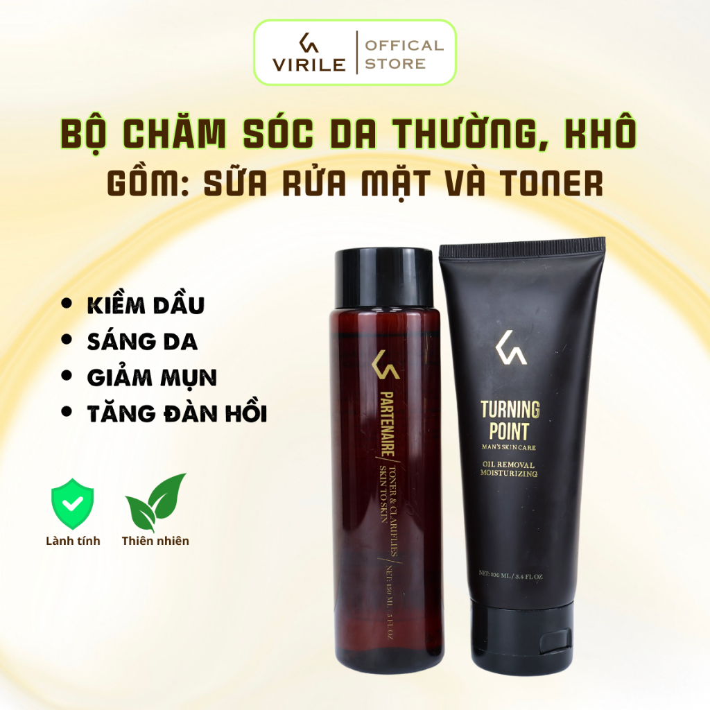 Bộ Sản Phẩm Chăm Sóc & Dưỡng Ẩm Cho Da Thường, Khô Dành Cho Nam Gồm Sữa Rửa Mặt 100ml + Toner Cấp Ẩm 150ml