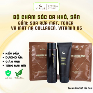Bộ Sản Phẩm Chăm Sóc Da Nam Giới Virile Toàn Diện Cho Da Khô: Sữa Rửa Mặt + Toner + Mặt Nạ B5 + Mặt Nạ Collagen