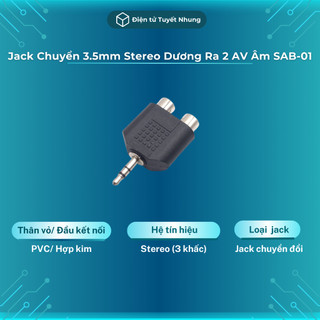 Jack 3.5 stereo ra 2 đầu hoa sen sab-01 - jack chuyển 3.5, đầu chia jack 3.5 bh lỗi 1-1