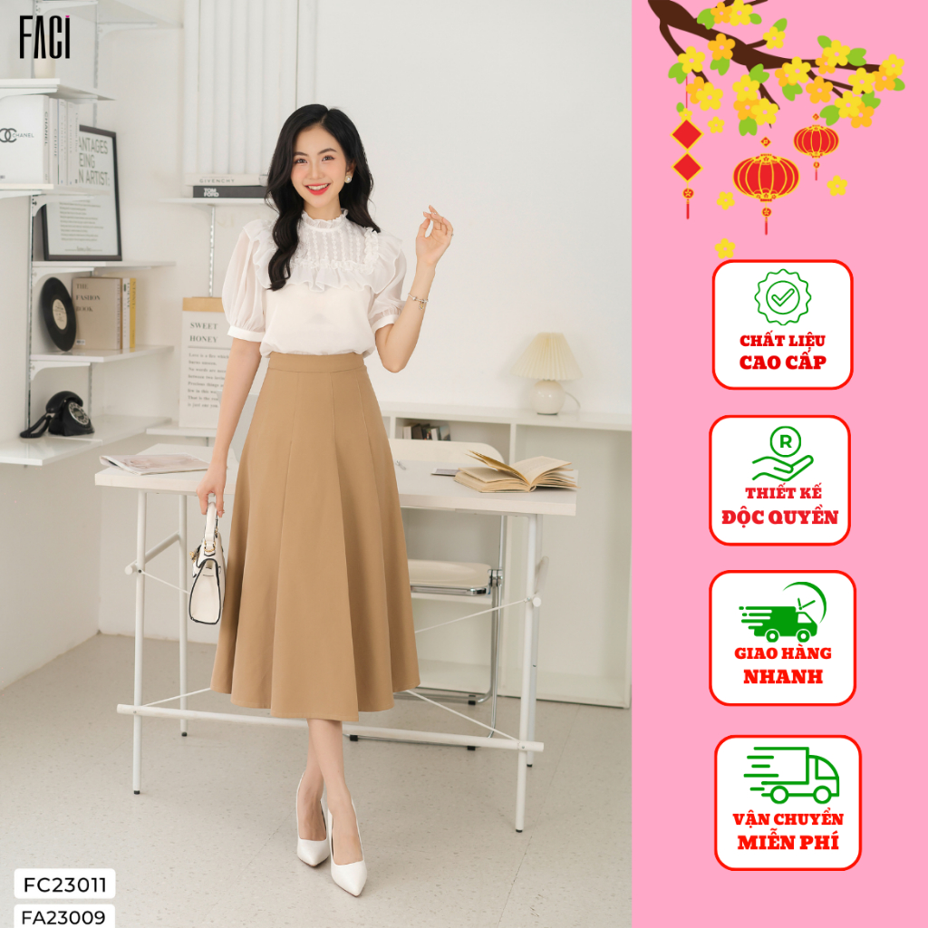 Chân váy FACI Lita Skirt chéo hàn cao cấp thiết kế dáng dài xòe mềm mại - FC23012