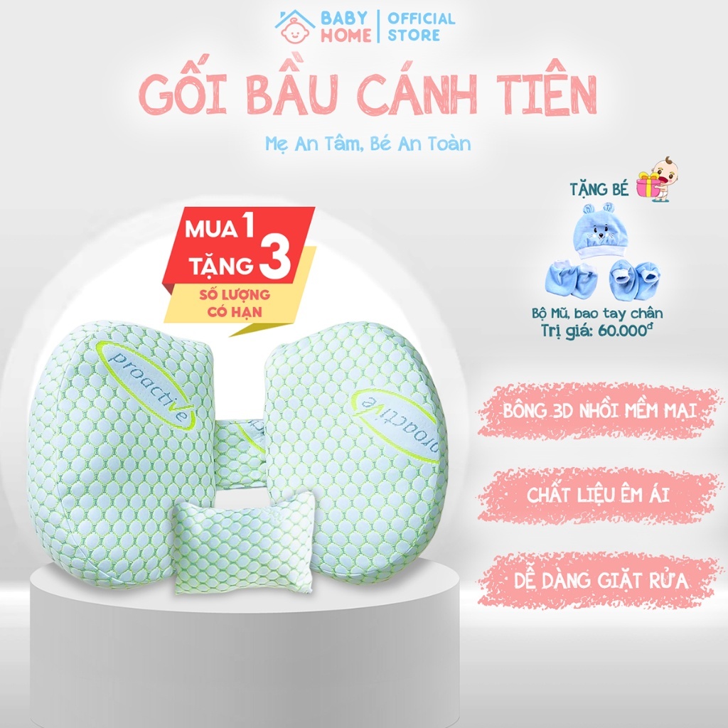 Gối bầu cánh tiên sợi tre HABU kèm gối phụ giúp nâng đỡ bụng