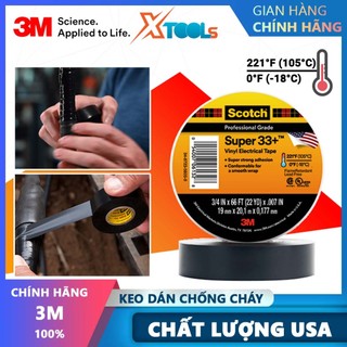 Băng keo cách điện chống cháy lan 3M Scotch Super 33+ 19mmX21.1mmX0.18mm, băng dính điện nano kháng nước chống hở mép