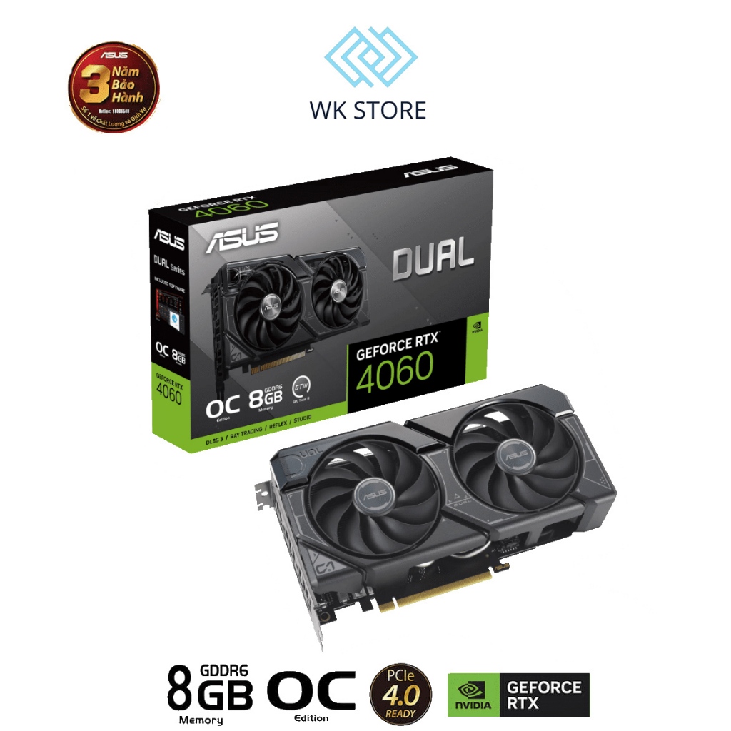 Card màn hình VGA Asus Dual GeForce RTX 4060 OC Edition 8GB GDDR6 (BH 36T)