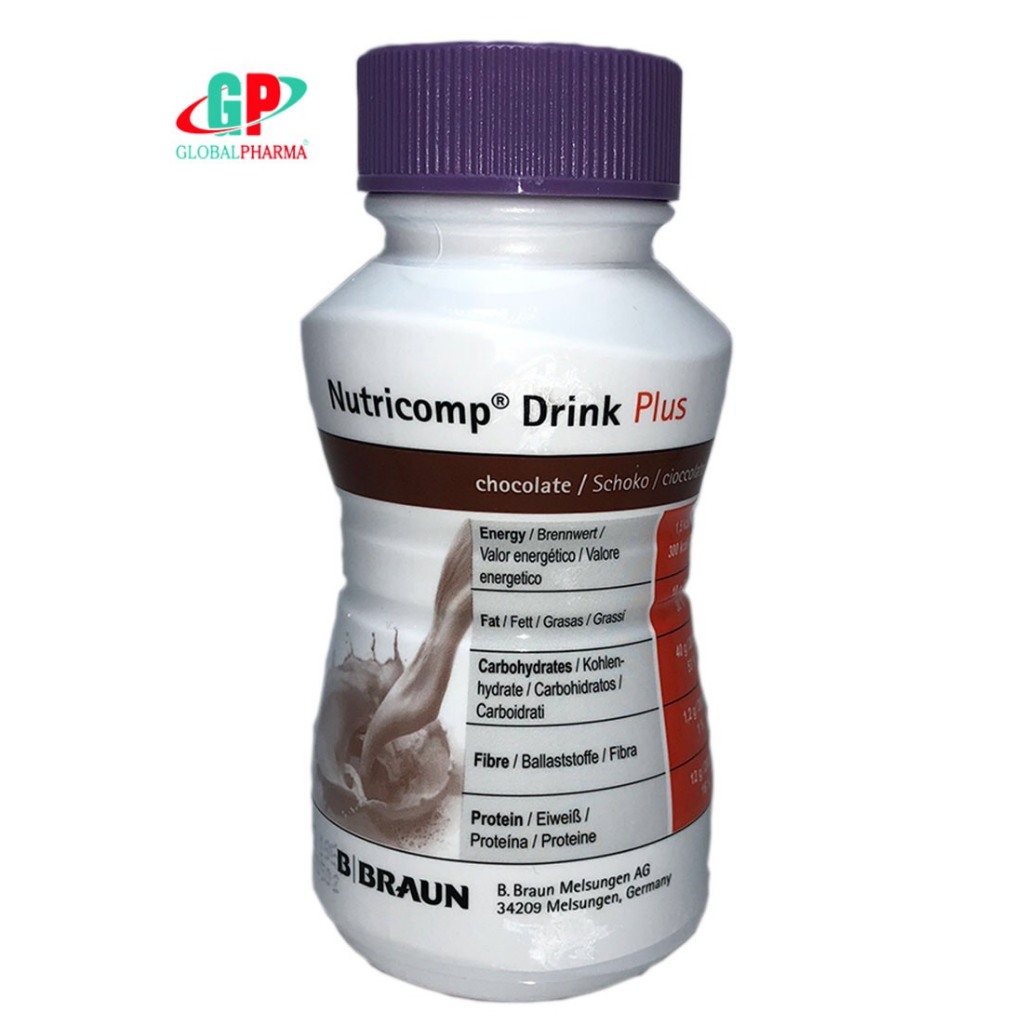 Sữa dinh dưỡng NUTRICOMP® DRINK PLUS CHOCOLATE 200ML (Vị sôcôla)(lốc 4 chai) (hsd:14/07/2026)