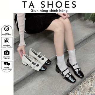 Giày cao gót Mary jane mũi tròn tiểu thư sang chảnh đế 2cm. Giày 2 quai đá dáng retro đi chơi siêu xinh màu đen trắng