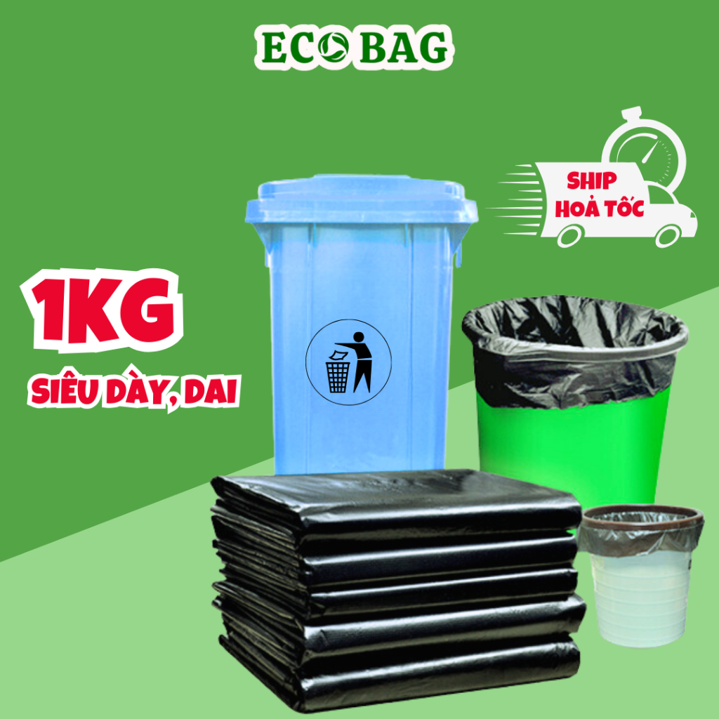 Túi đựng rác nilon đen không quai tiết kiệm, bọc hàng full size, siêu dai, không bục, chịu tải tốt