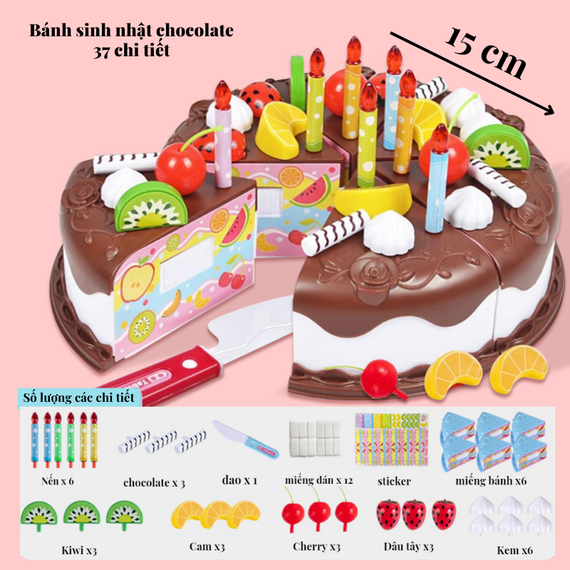 Đồ chơi cắt bánh sinh nhật 37 chi tiết, cắt bánh pizza,  bộ đồ chơi nấu ăn nhà bếp cho bé, quà tặng sinh nhật cho bé
