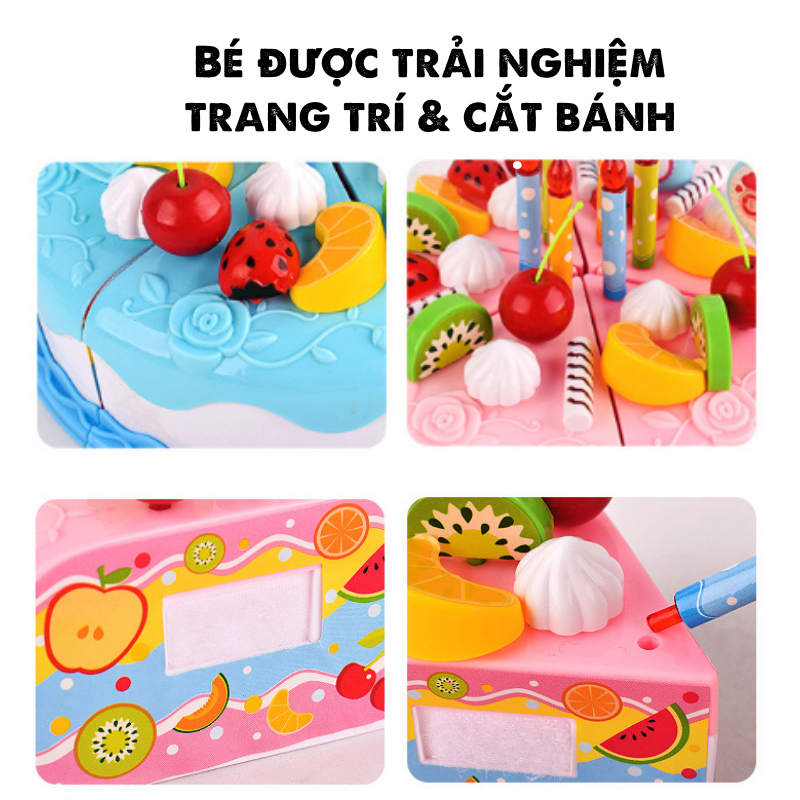 Đồ chơi cắt bánh sinh nhật 37 chi tiết, cắt bánh pizza,  bộ đồ chơi nấu ăn nhà bếp cho bé, quà tặng sinh nhật cho bé