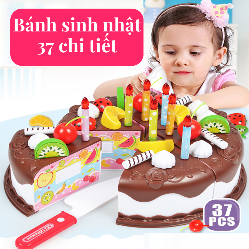 Đồ chơi cắt bánh sinh nhật 37 chi tiết, cắt bánh pizza,  bộ đồ chơi nấu ăn nhà bếp cho bé, quà tặng sinh nhật cho bé