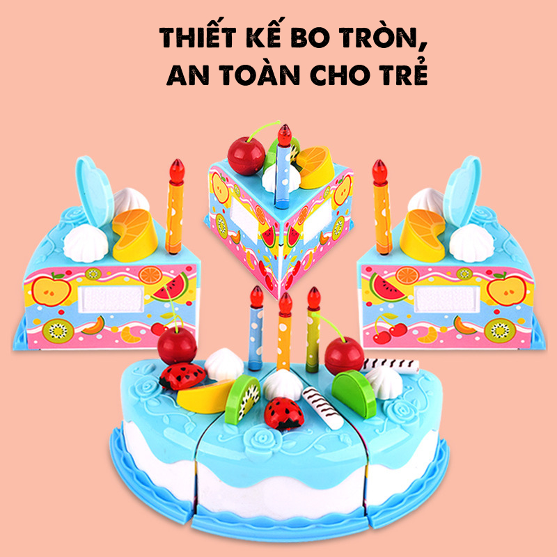 Đồ chơi cắt bánh sinh nhật 37 chi tiết, cắt bánh pizza,  bộ đồ chơi nấu ăn nhà bếp cho bé, quà tặng sinh nhật cho bé