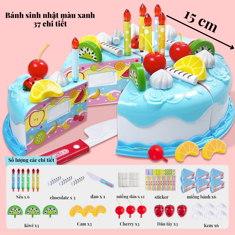 Đồ chơi cắt bánh sinh nhật 37 chi tiết, cắt bánh pizza,  bộ đồ chơi nấu ăn nhà bếp cho bé, quà tặng sinh nhật cho bé