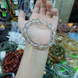 Vòng pha lê hạt tròn 10ly màu khói ánh tím