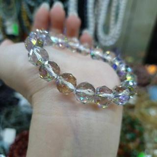Vòng pha lê hạt tròn 10ly màu khói ánh tím