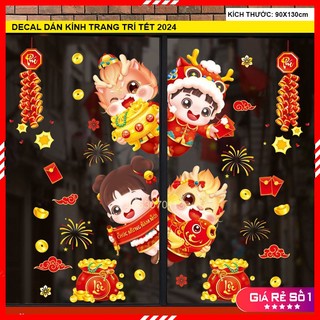 Buôn sỉ Decal dán tết 2024 in 2 mặt hít tĩnh điện trang trí cửa kính tết, Đề can dán trang trí tết  2024