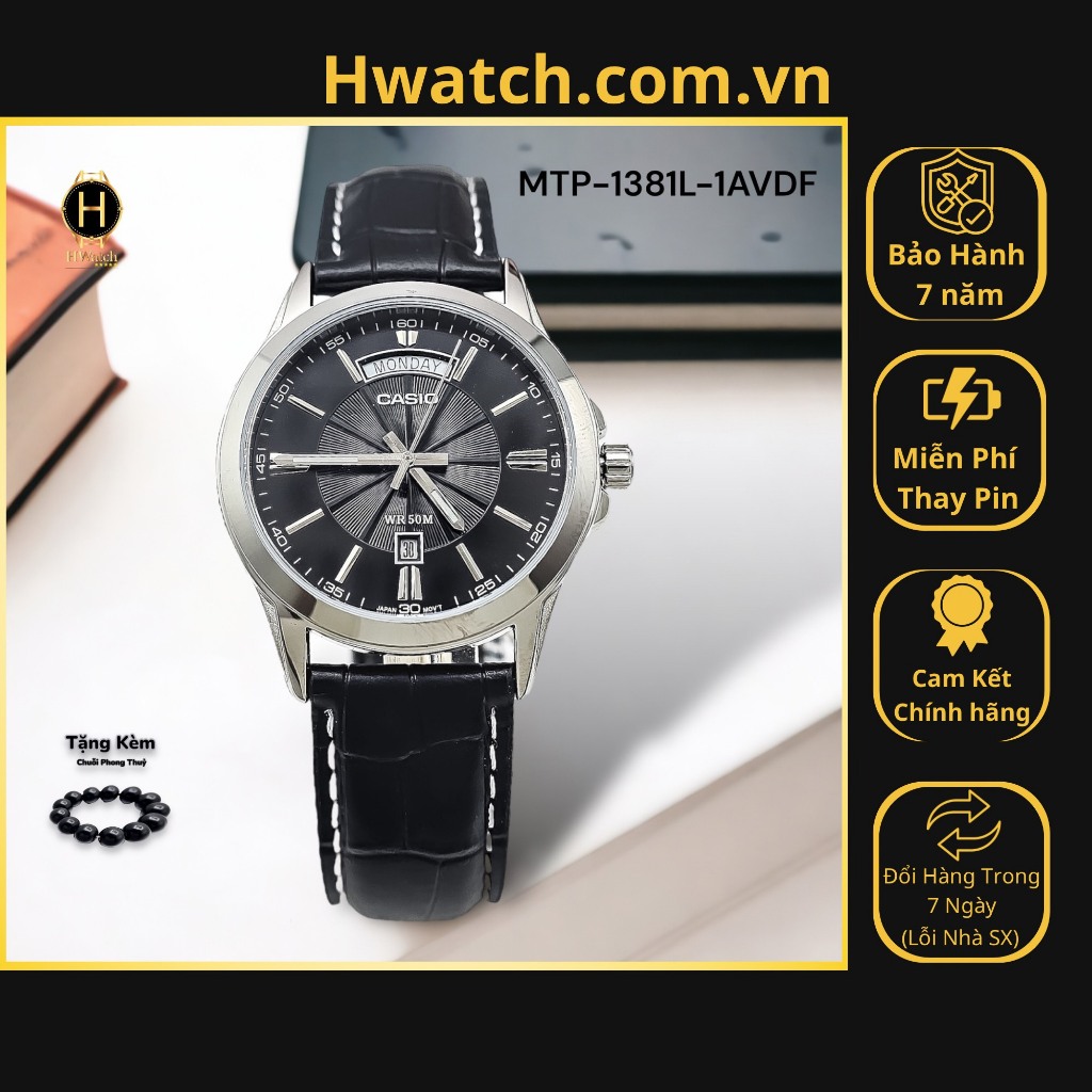 [Có sẵn] [Chính hãng 2] Đồng Hồ Nam Casio Pin MTP-1381L-1AVDF Dây Da Đen Mặt Đen