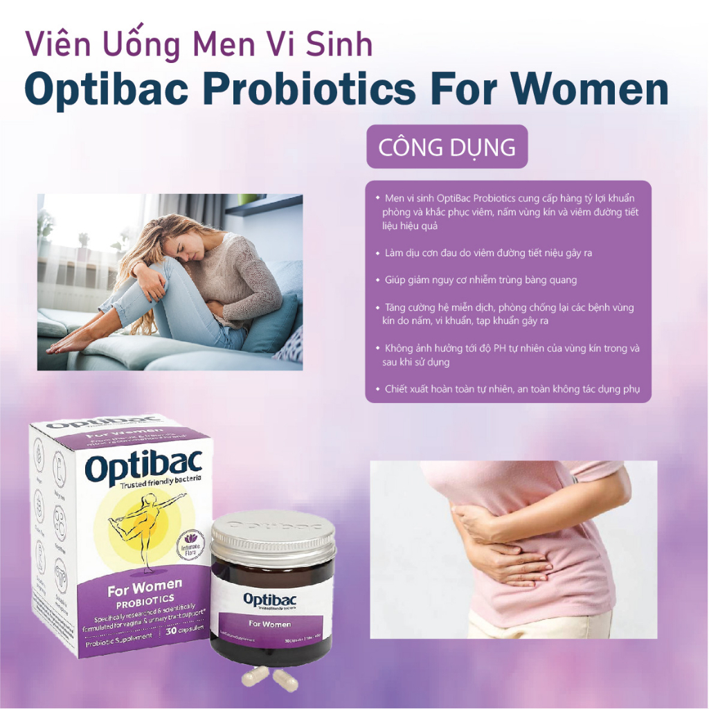 Men vi sinh Optibac tím Probiotics For Women bổ sung lợi khuẩn phụ khoa