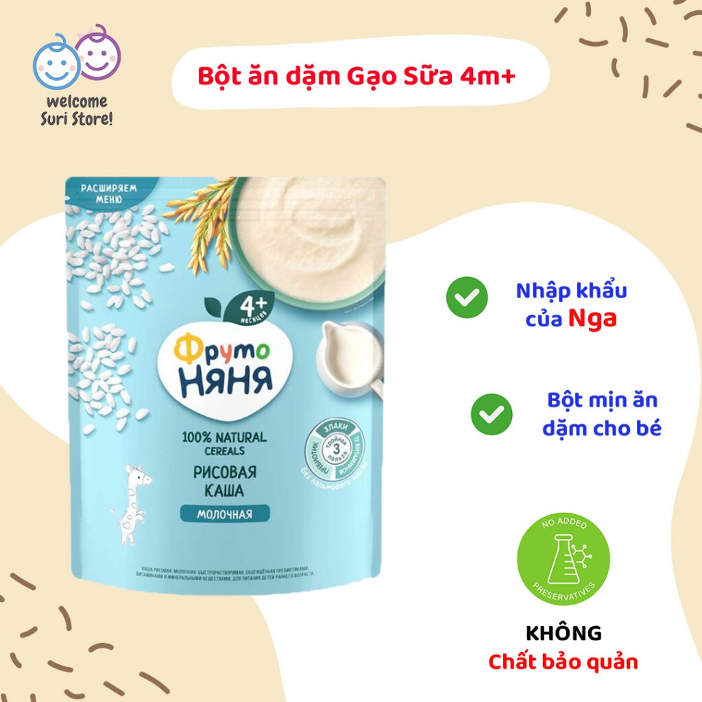 Bột Ăn Dặm Gạo Sữa cho bé từ 4 tháng Fruto Nga bột gạo ăn dặm 200g