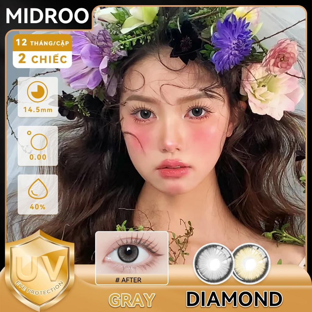 Midroo Lens 1 cặp (2 chiếc) Diamond Kính áp tròng màu 0 Độ 14.5mm Sử dụng trong 1 năm