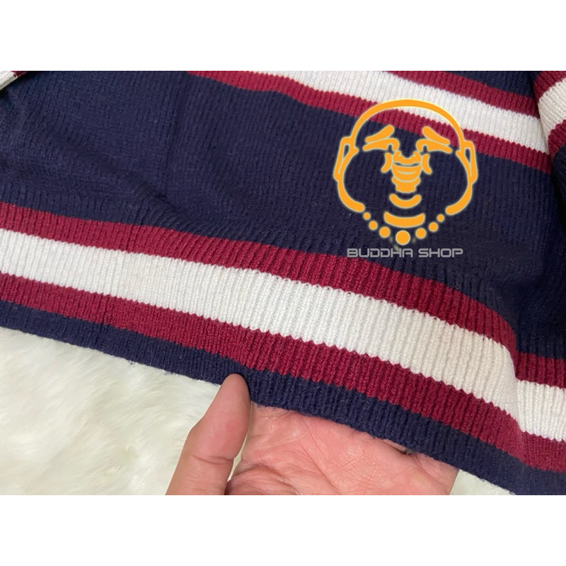 Áo len nam sọc thêu logo cổ tròn Tommy Hilfiger size 85-95kg