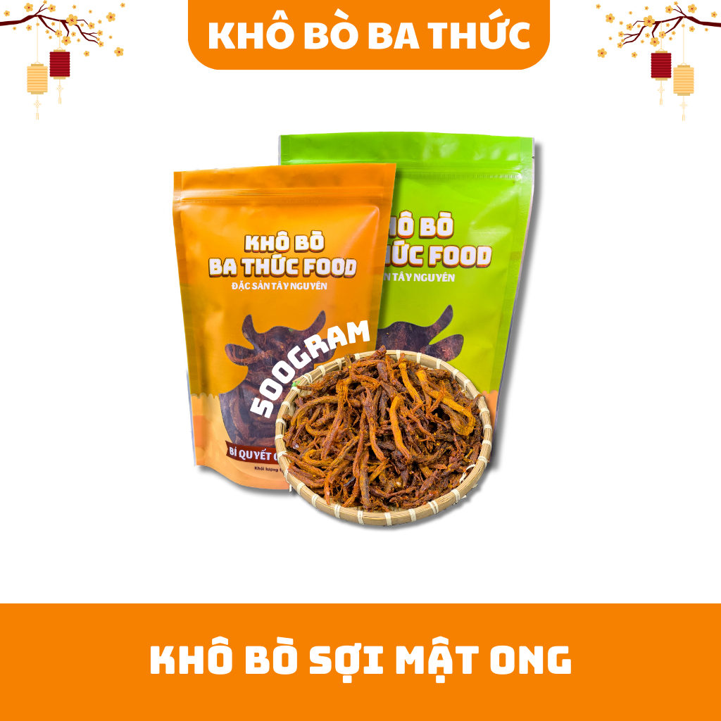 500 Gram Khô Bò Mật Ong Sợi Tây Nguyên Thơm Ngon [Đồ Ăn Vặt Snacks]| Ba Thức Food