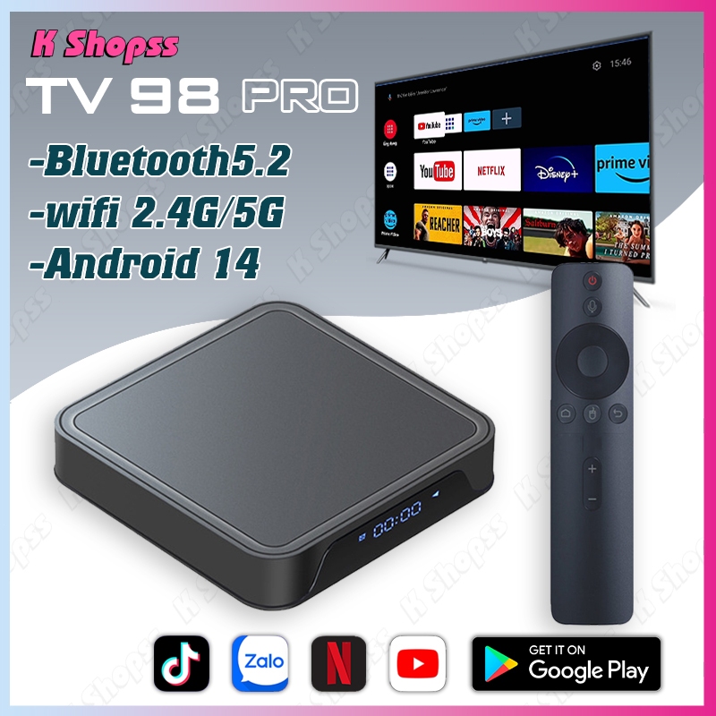 Android TV Box TV98PRO Hỗ Trợ Kiểm Soát Giọng Nói 4K 16+256GB Wifi 4G Bluetooth Băng Tần Kép Tivi Box 300 Kênh Miễn Phí