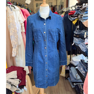 [Ngực 98-110, dài 90] Váy sơ mi jean tay dài năng động, vải dày dặn, đẹp (DTD0)