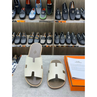 Dép H.ermes Màu Nâu Be Đế Gỗ Dập Code, Khắc Size Chuẩn - Dép HM Nam