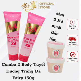 Combo 2 Body Tuyết Dưỡng Trắng Da Fairy 150g kèm 2 Hủ muối Dâu tằm