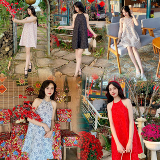 [SHOPPUMI] Đầm yếm gấm suông ren hoa nhiều màu freesize Pumi 15373