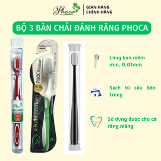 Bàn chải đánh răng Phoca, combo 3 bàn chải đánh răng lông mềm 0,01mm giúp vệ sinh răng miệng