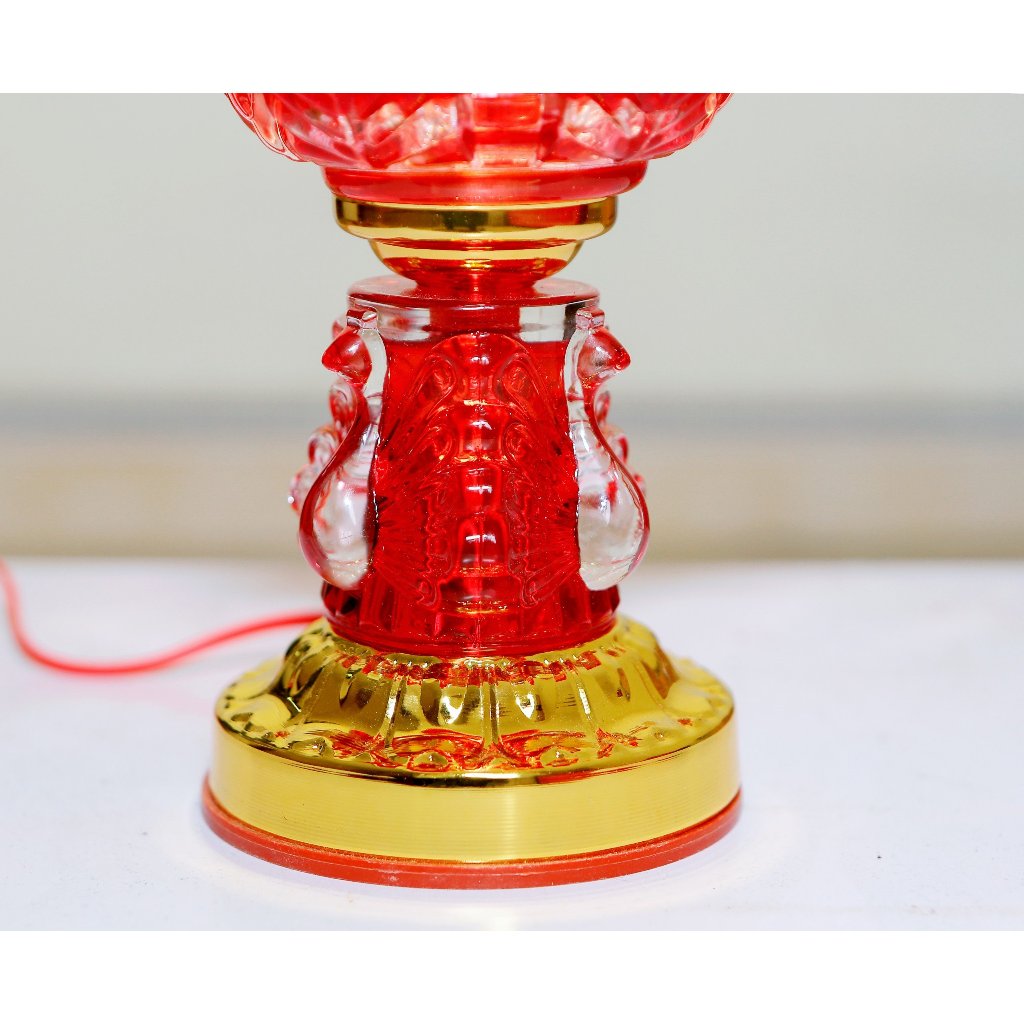 Đèn Thờ Hoa Sen Pha lê thủy Tinh Bóng LED Cắm Điện Loại 1 Cao 20cm