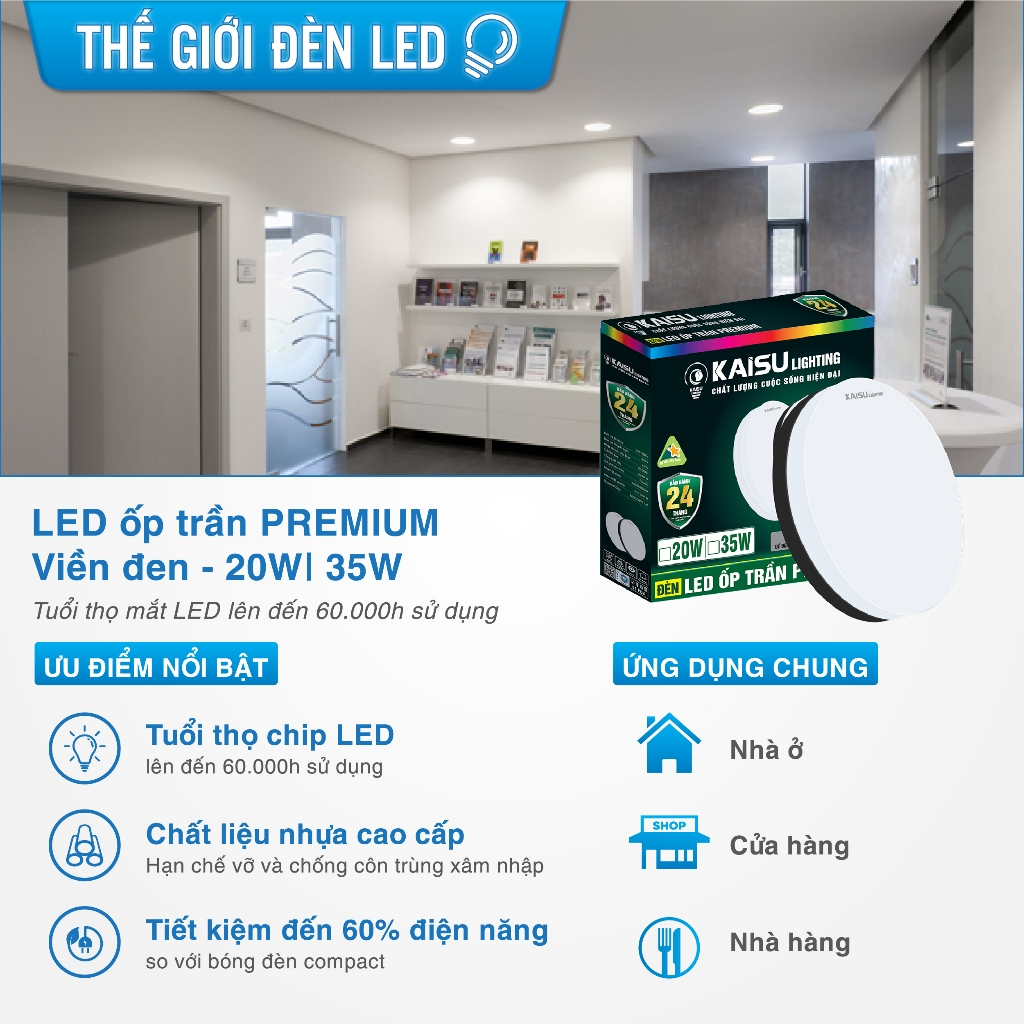 Đèn led ốp trần tròn viền đen nổi phòng khách ban công phòng ngủ 25W 35W