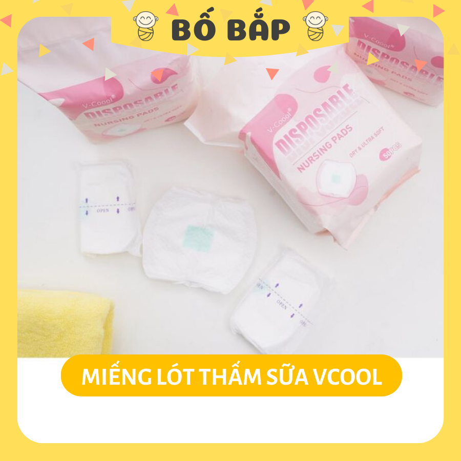 Miếng Lót Thấm Sữa Vcool - Bịch 50 Miếng - Sơi Bông Tự Nhiên Siêu Mềm Mại Thấm Hút Tốt - Bố Bắp Store