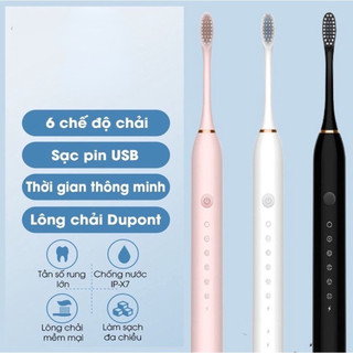 Bàn Chải Đánh Răng Điện Sonic X3 - X7 Pro Kèm 4 Đầu Bàn Chải Mềm 6 Chế Độ Rung Bảo Hành 6 Tháng, Lỗi 1 Đổi 1