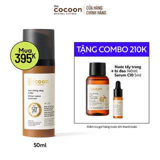 Kem chống nắng bí đao cocoon 50ml tặng nước tẩy trang bí đao 140ml + tinh chất nghệ hưng yên c10 5ml