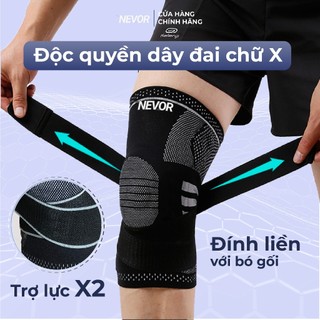 Bó đầu gối dây chằng, bó gối bóng chuyền nevor, bó gối đá bóng có dây đai trợ lực giúp hỗ trợ giảm đau khớp gối bdg02