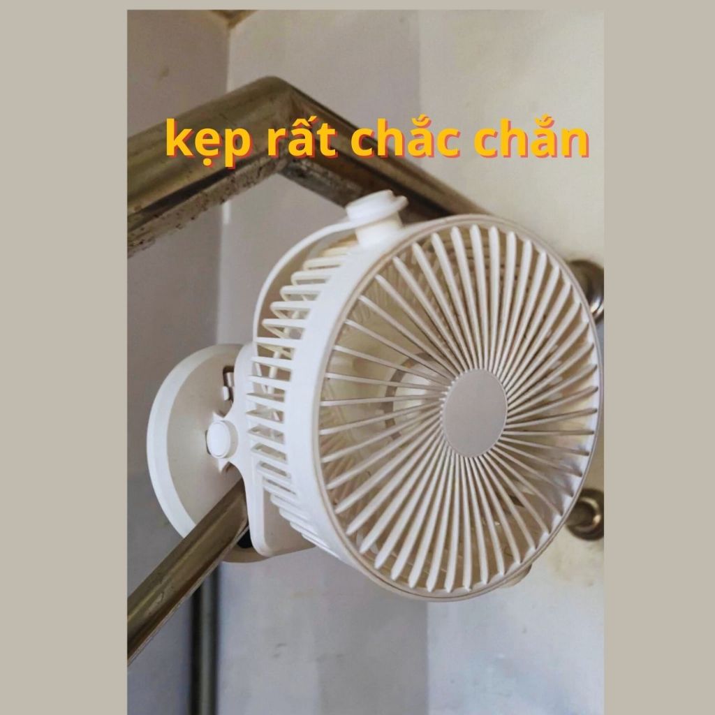 Quạt kẹp bàn tích điện tự xoay điều chỉnh hướng, sử dụng văn phòng ít tiếng ồn gió rất mát