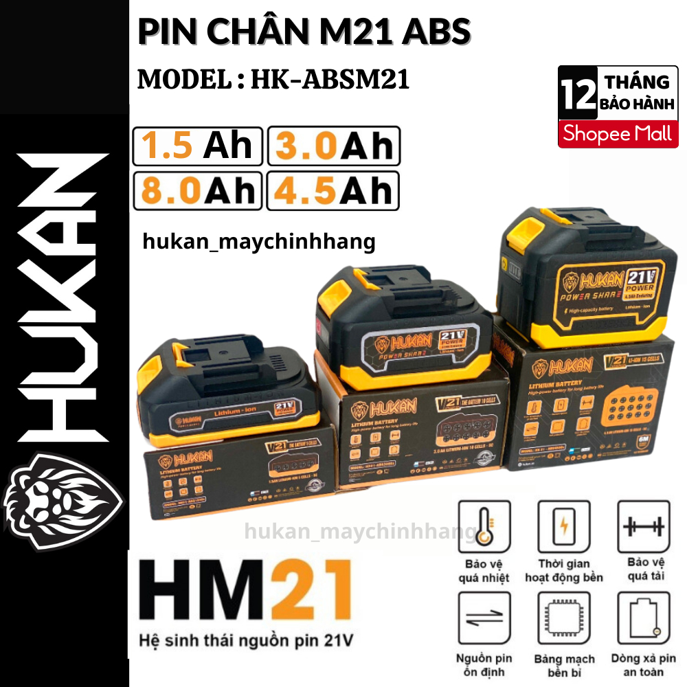 Pin HUKAN ABS4500S 15 Cell 21V Dung Lượng 4.5Ah Mạch 3 Mofest Chân Pin Phổ Thông