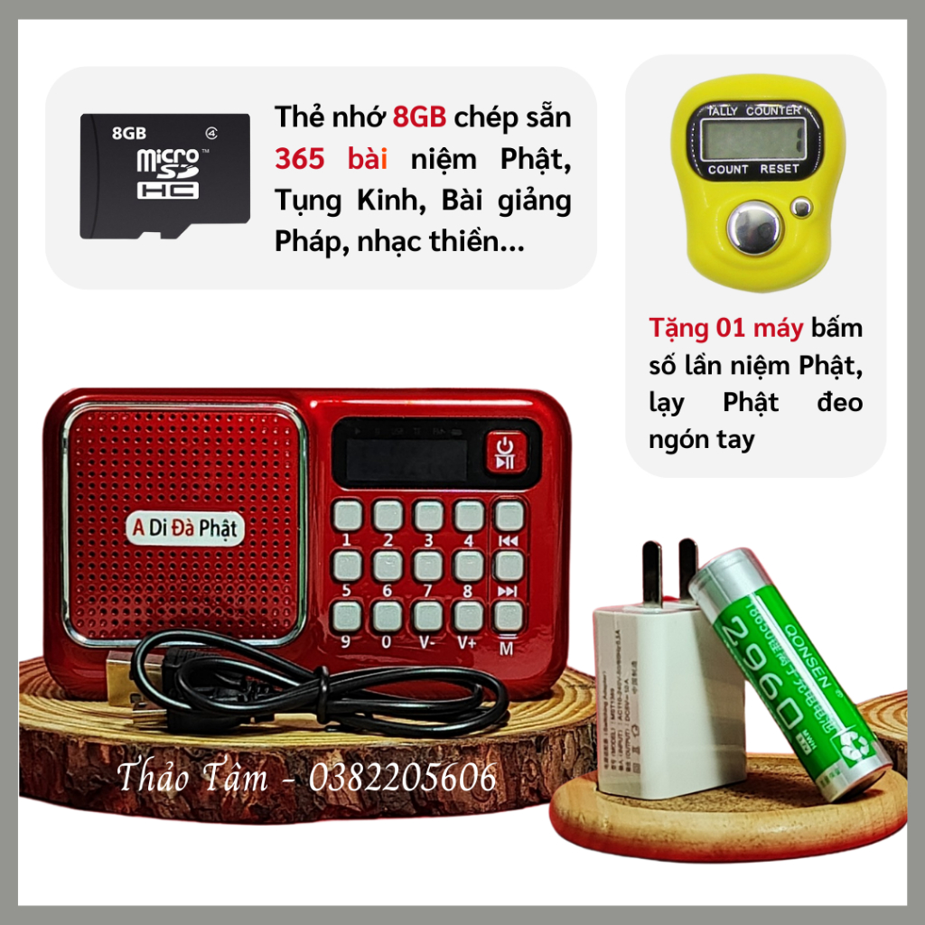 Máy niệm Phật, Đài tụng kinh, Loa Pháp thoại + thẻ 8G 365 bài - Thảo Tâm