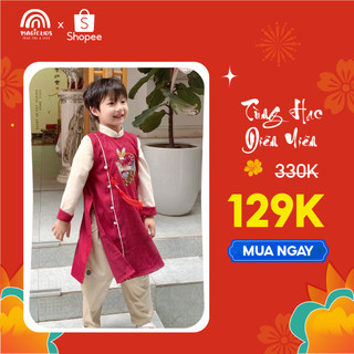 Áo dài Tết cho bé trai size đại 40kg Magickids áo dài cổ truyền chất text nhung thêu hạc tặng kèm dây khánh AD23020